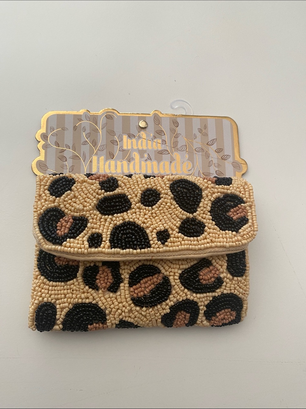 Beaded Leopard Card Holder | Animal Print Mini Wallet